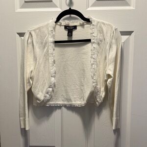 White House Black Market White Ruffled-Trim Knit Top